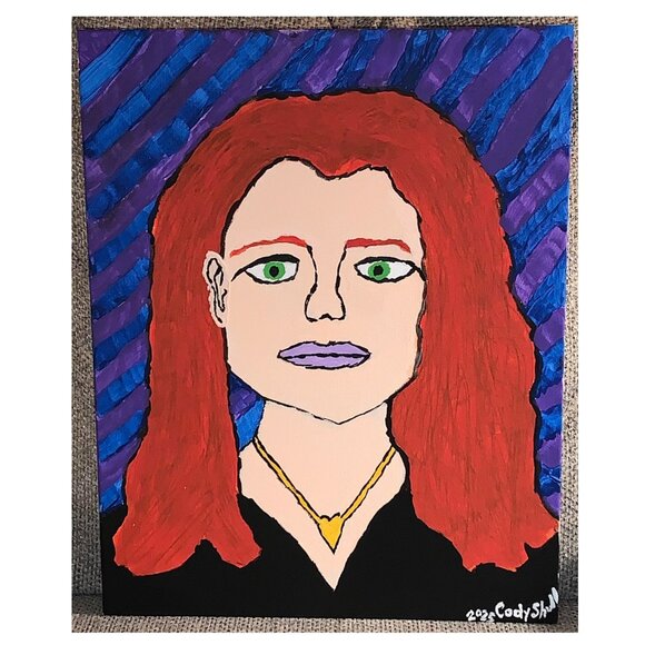 Redhead Woman Portrait ORIGINAL ACRYLIC PAINTING SIGNED 11x14 Outsider Art - Picture 1 of 1